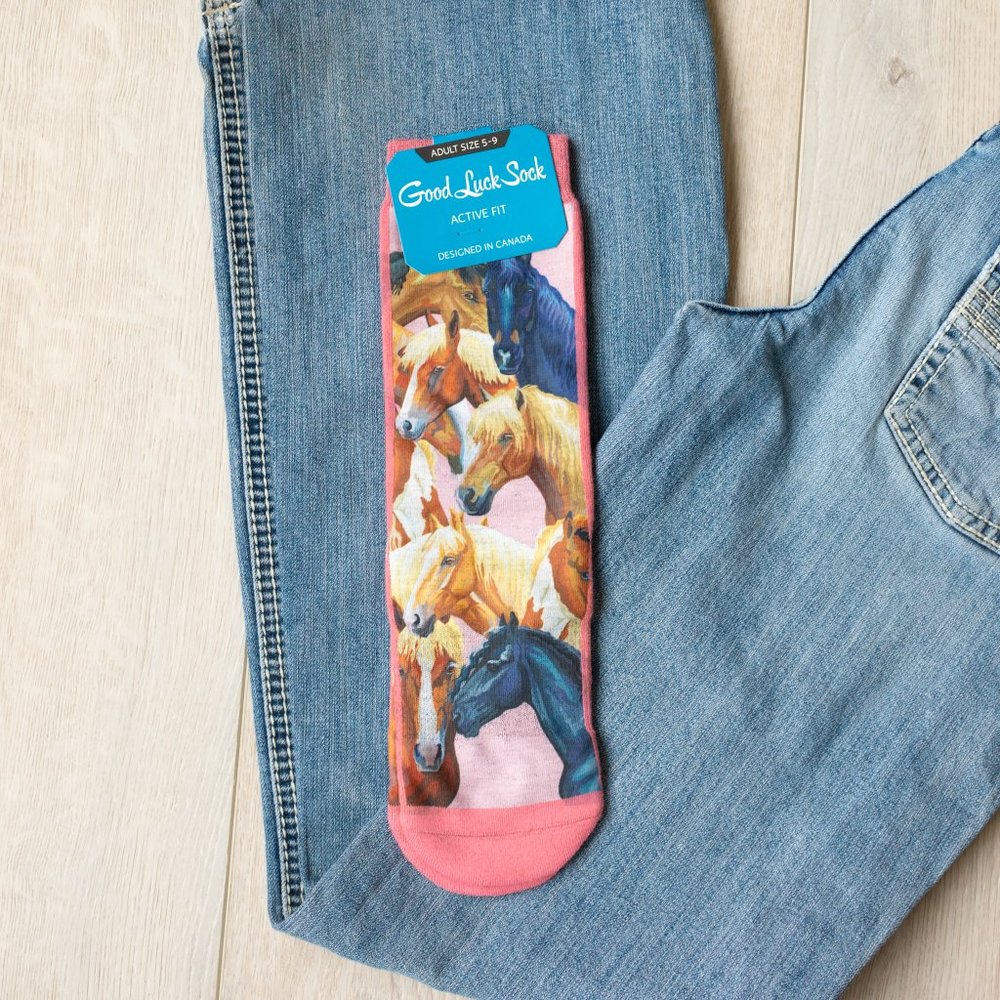 Good Luck Sock with horses pink